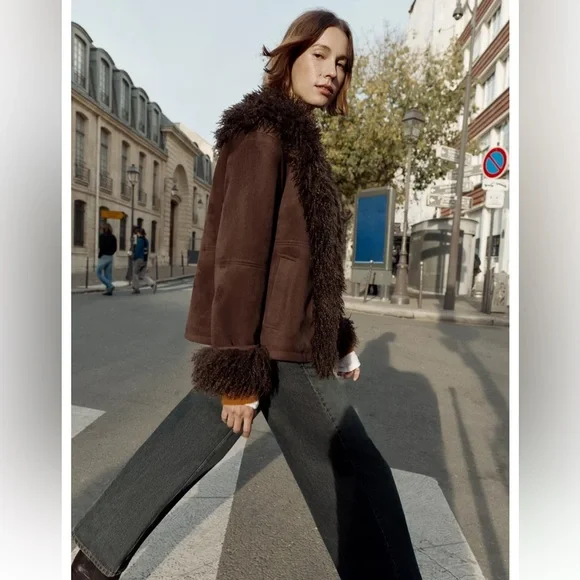 ZARA DOUBLE FACED FAUX FUR JACKET COAT PENNY LANE FAUX SUEDE 8372/221 SMALL XL - Picture 7 of 15